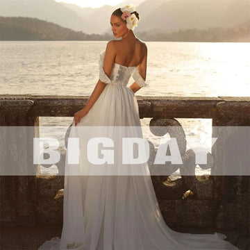 Runhufu A-Line Wedding Dresses Women Lace Off The Shoulder Sweetheart Split Open Back Bridal Gowns Sweep Train Vestidos De Noiva